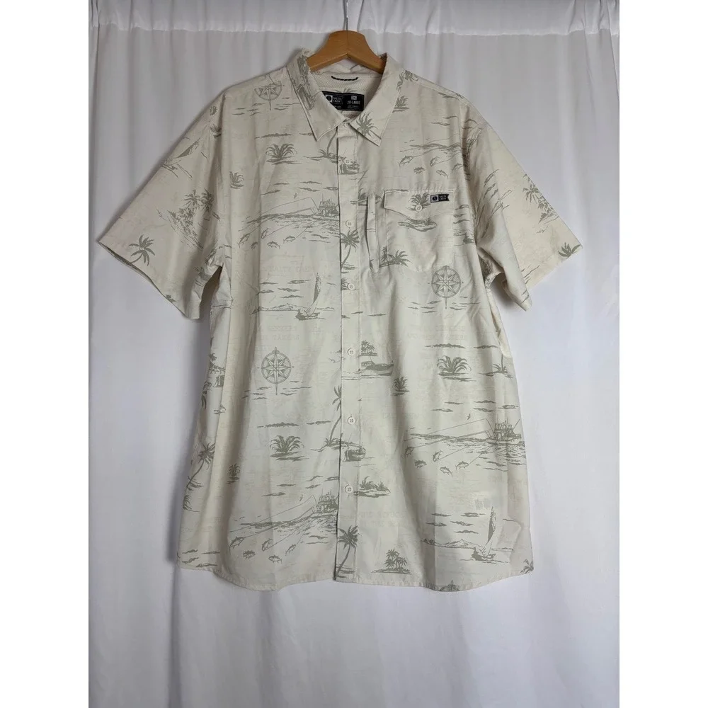 Salty Crew Mens 2XL Short Sleeve Fishing Shirt Beige Tropical Nautical Print - Picture 3 of 9